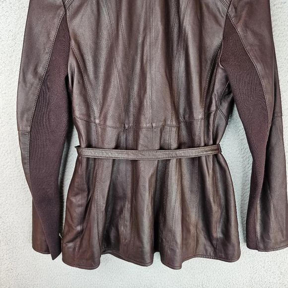 Andrew Marc Leather Jacket Womens Sz S Burgundy Butter Soft Tie & Button - Picture 11 of 16